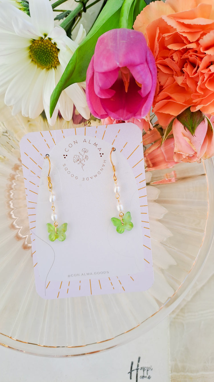 Green butterfly pearl drops