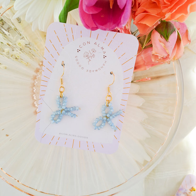 Blue Beaded bow dangles
