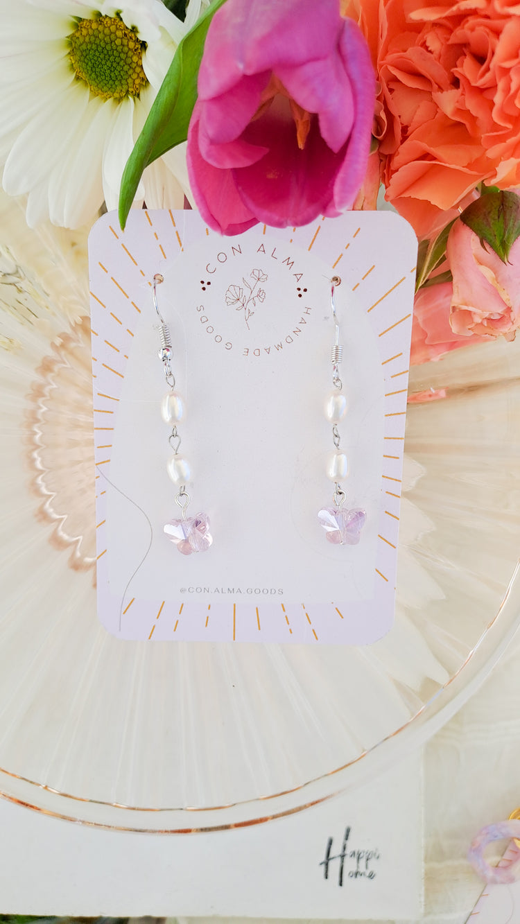 Pearl drop butterfly dangles