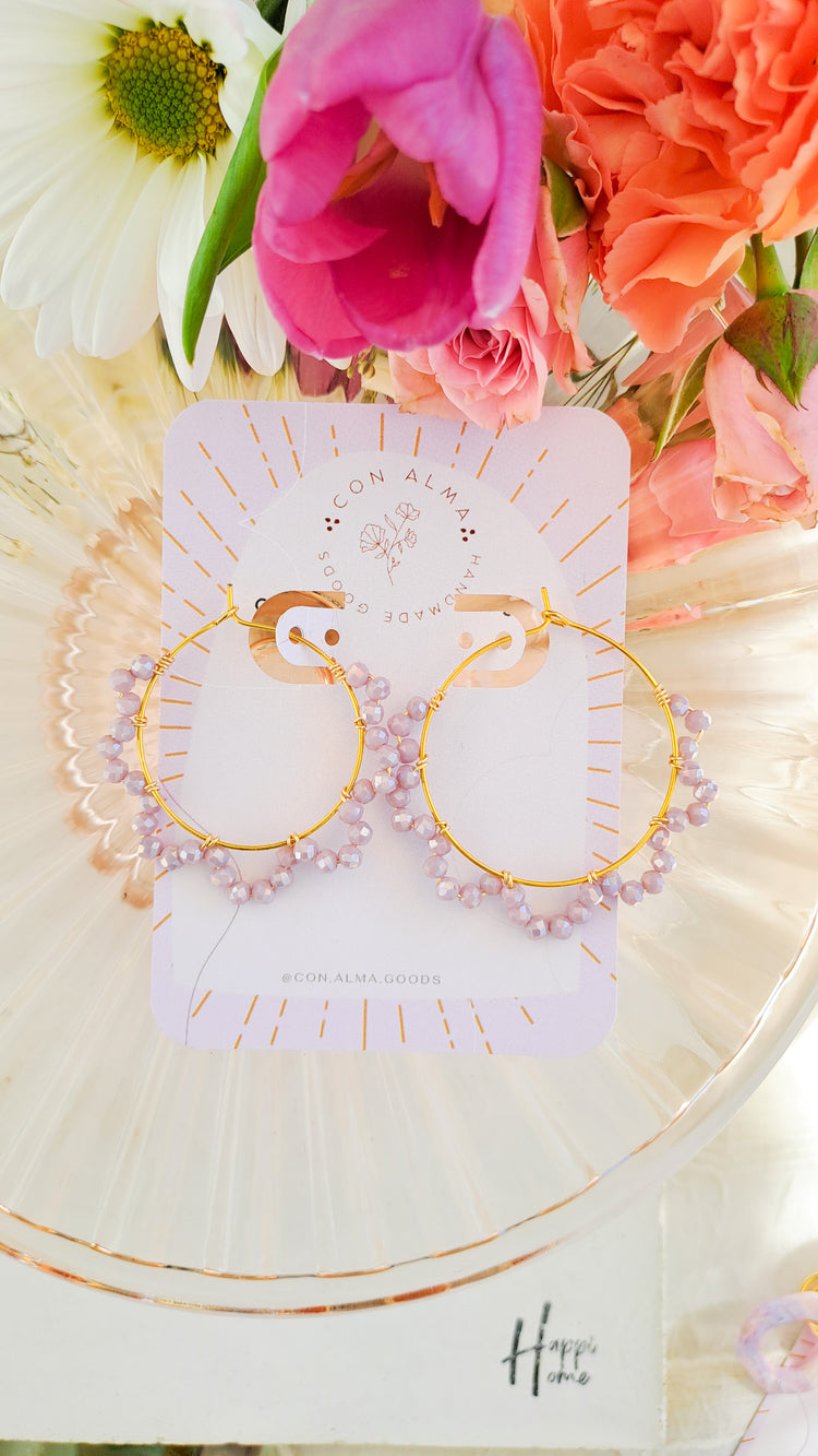 Lavender Beaded hoops