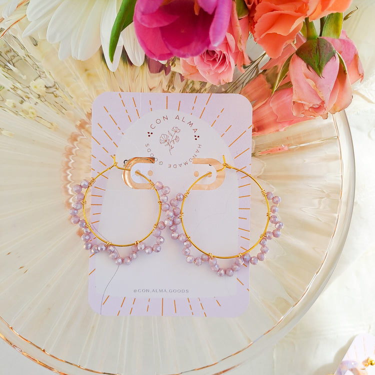Lavender Beaded hoops