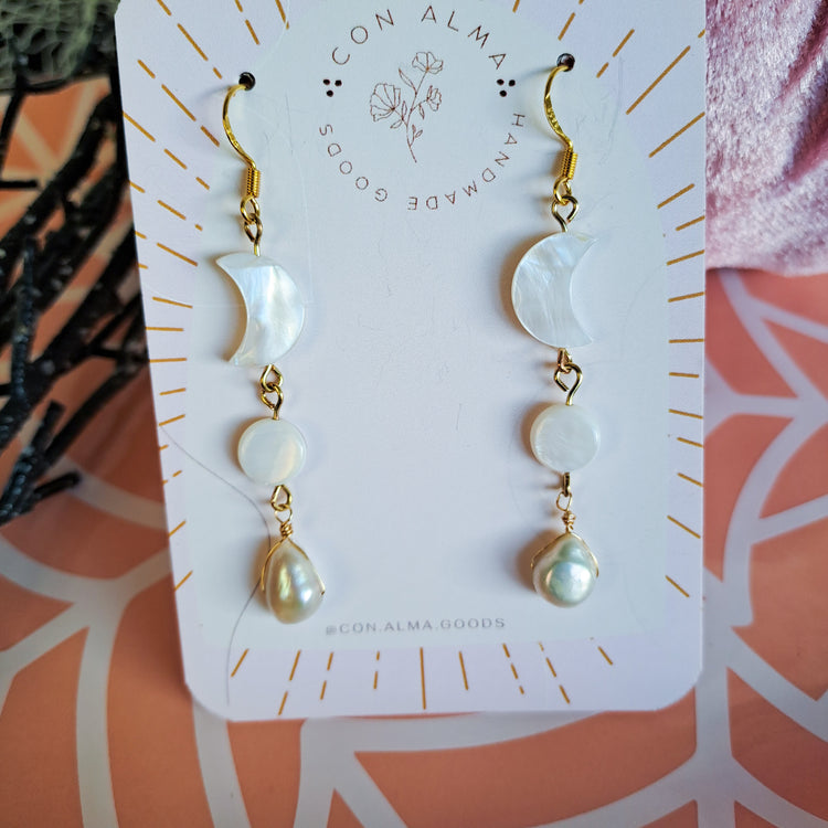 Natural Shell Moon Dangles