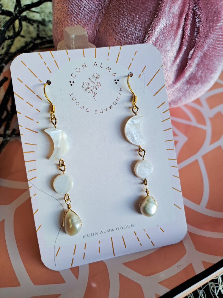 Natural Shell Moon Dangles