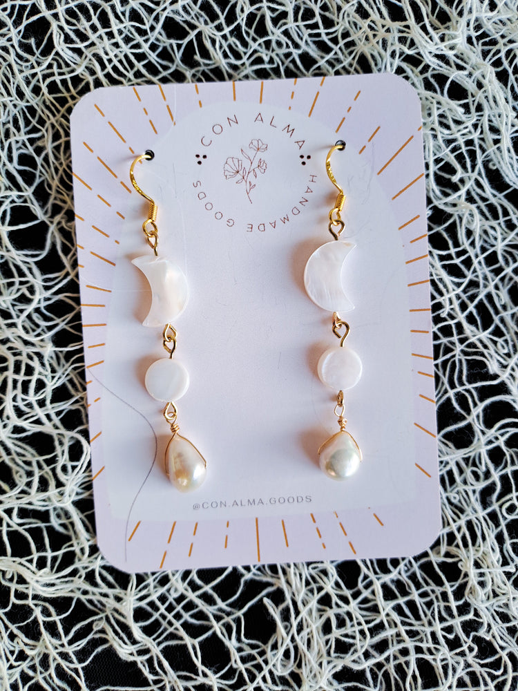 Natural Shell Moon Dangles