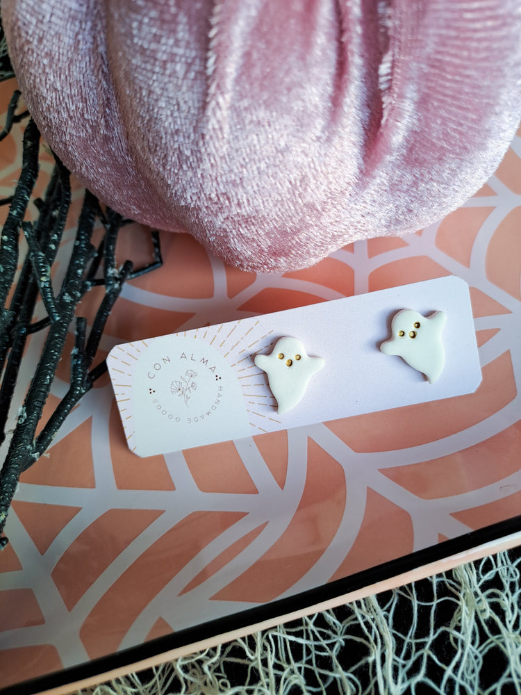 Dainty White and Gold Ghost Studs