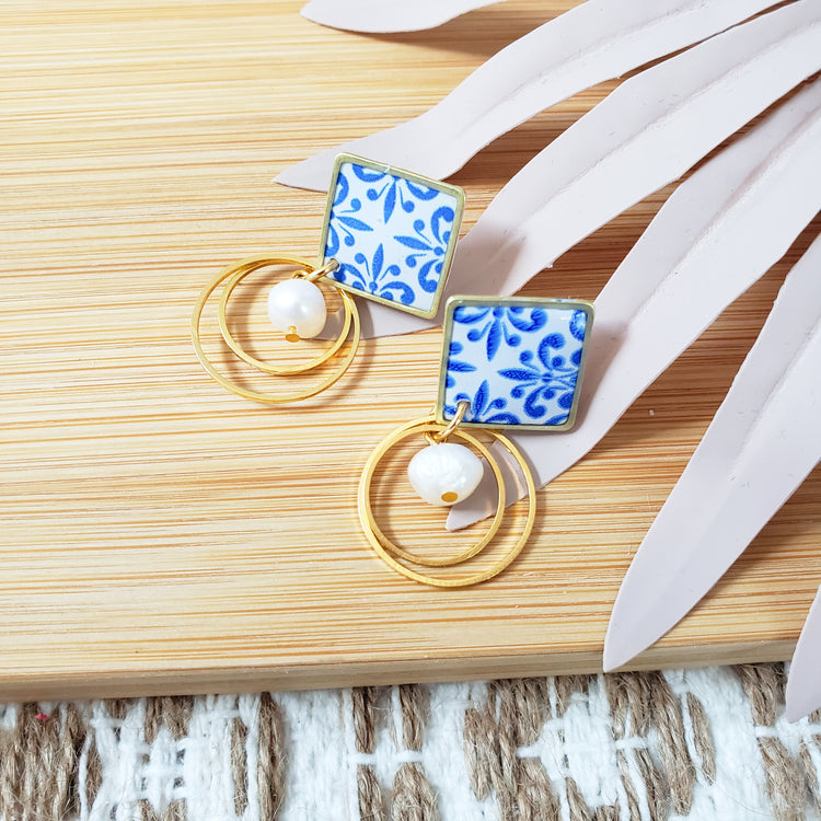 Spanish Tile Pearl Dangles