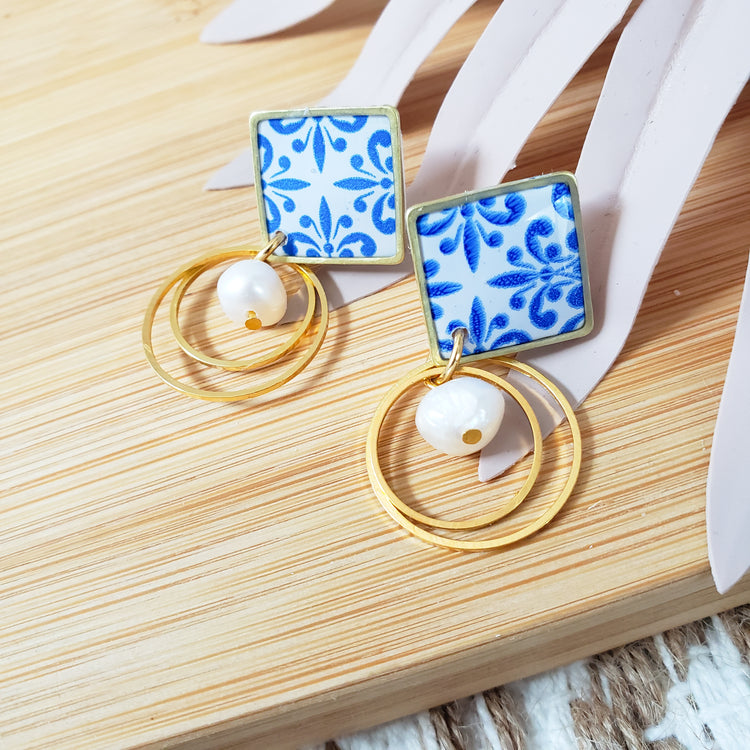 Spanish Tile Pearl Dangles