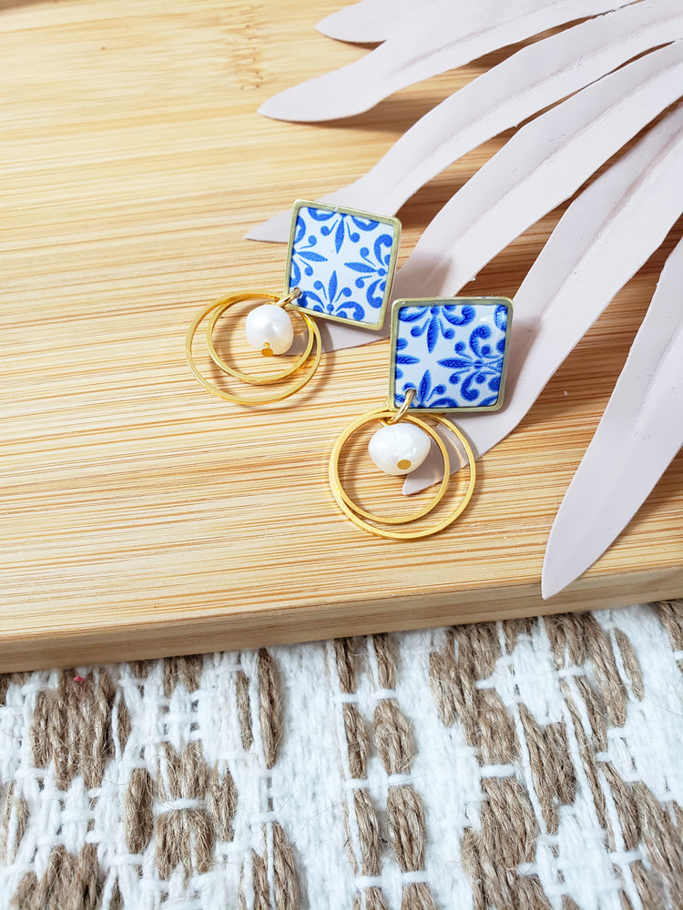 Spanish Tile Pearl Dangles