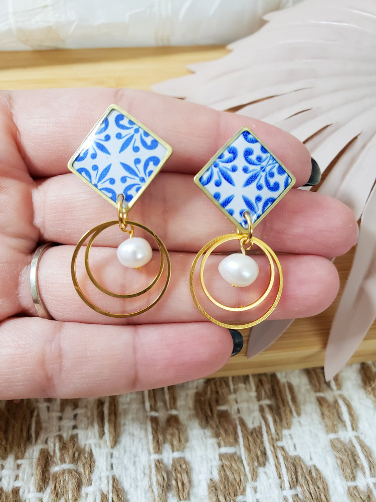 Spanish Tile Pearl Dangles