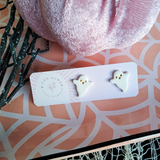 Dainty White and Gold Ghost Studs