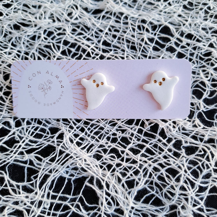 Dainty White and Gold Ghost Studs