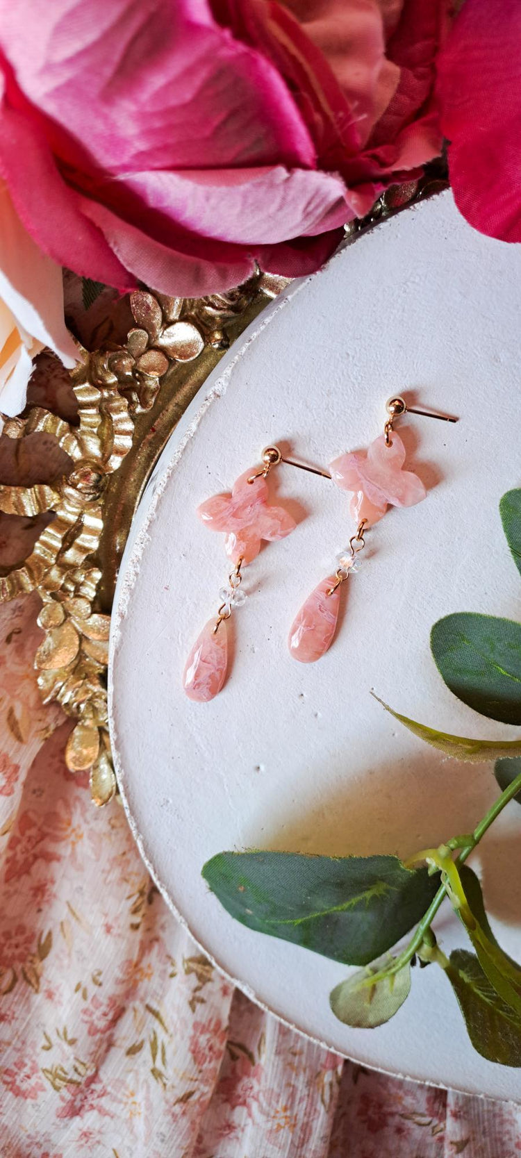 Rosy Stone Clover Dangles