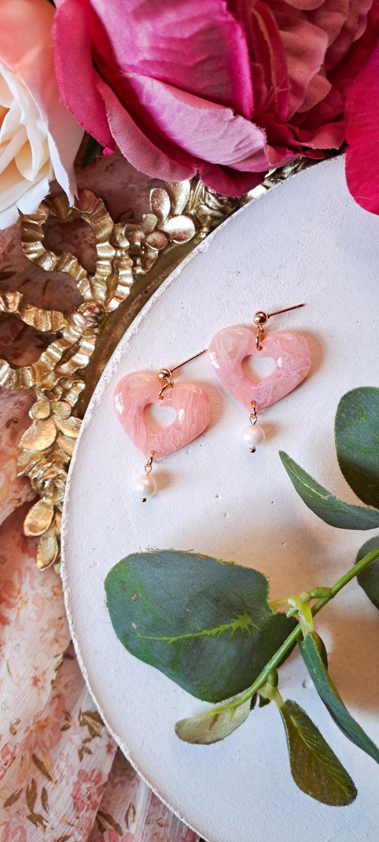 Rosy Stone Heart Dangles