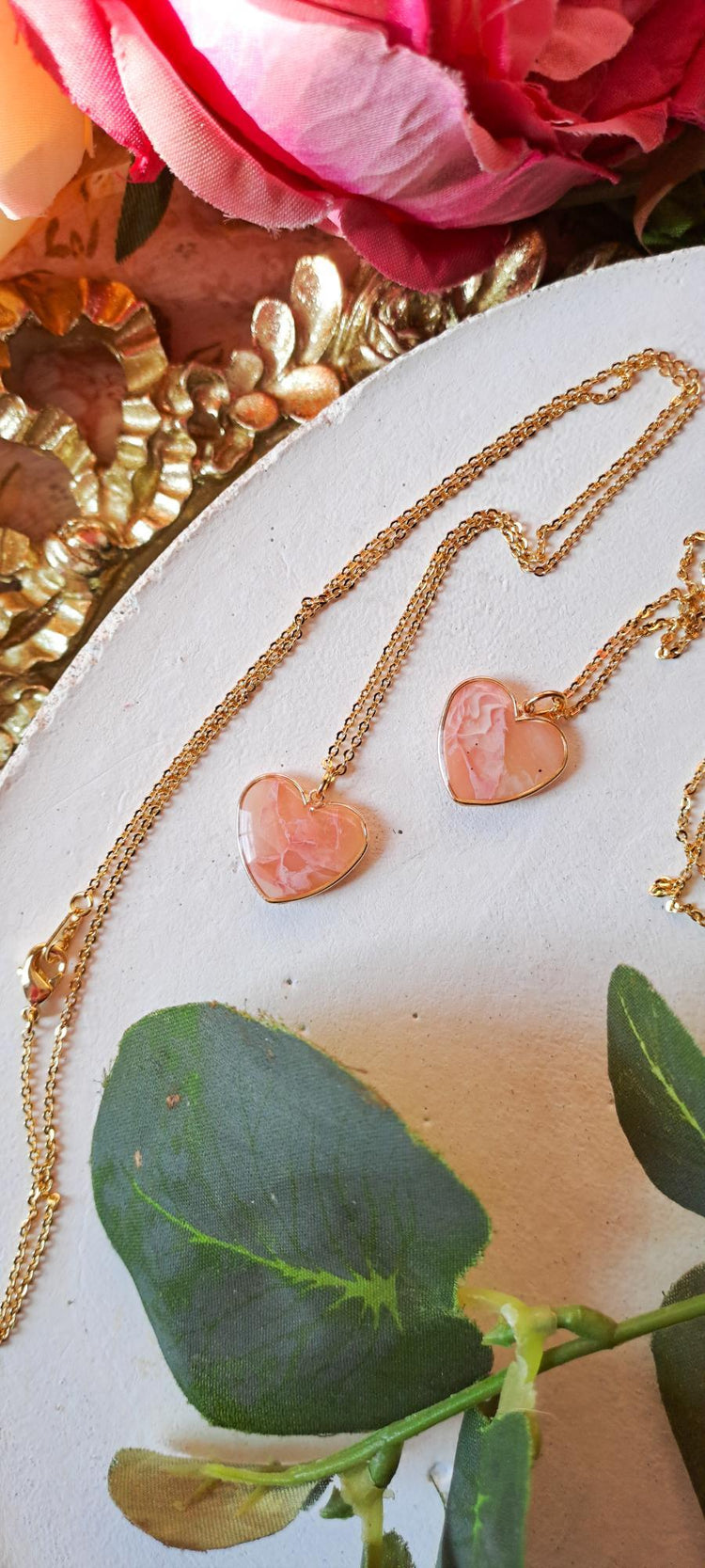 Rosy Stone Heart Pendant Necklace