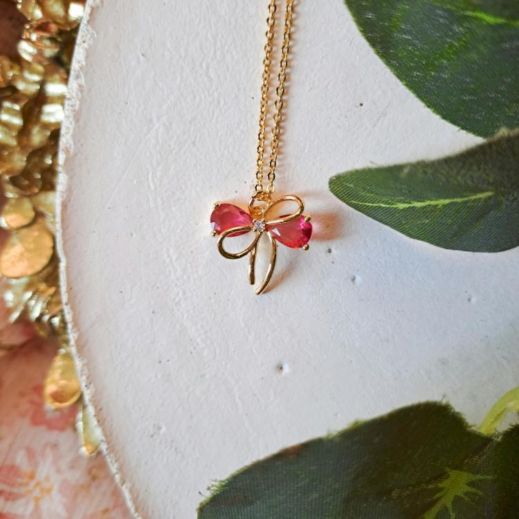 Bow Drop Charm Necklace