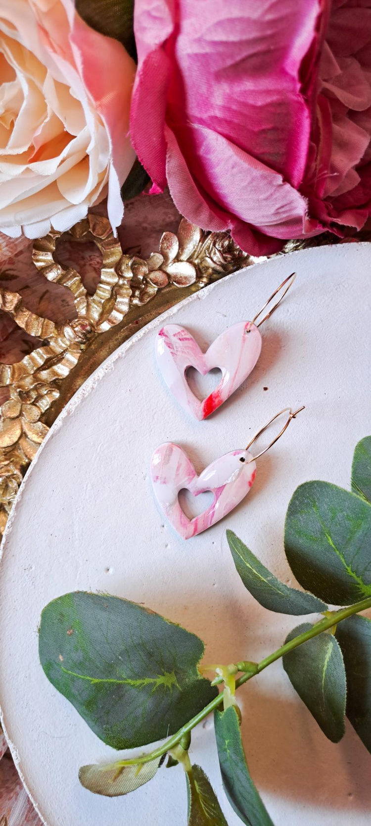 Watercolor Funky Heart Hoop Earrings