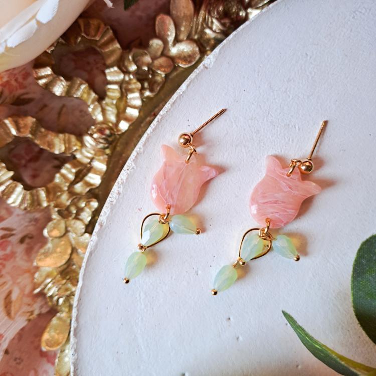 Rosy Stone Tulip Dangles