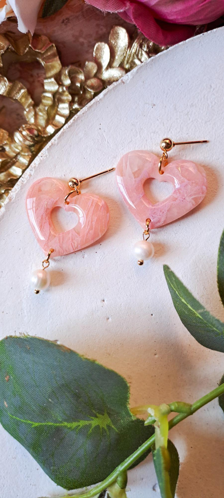 Rosy Stone Heart Dangles