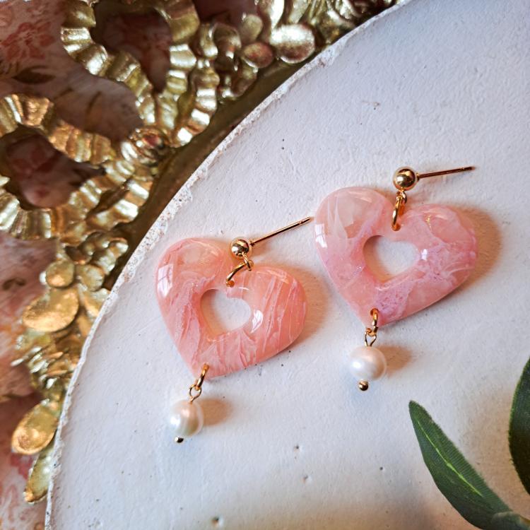 Rosy Stone Heart Dangles