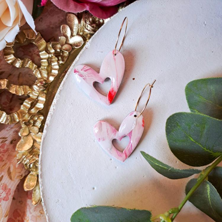 Watercolor Funky Heart Hoop Earrings