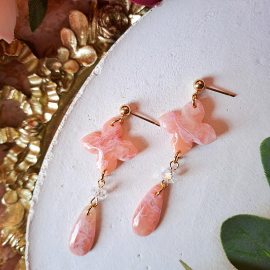 Rosy Stone Clover Dangles