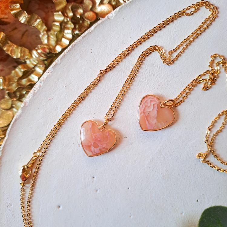 Rosy Stone Heart Pendant Necklace