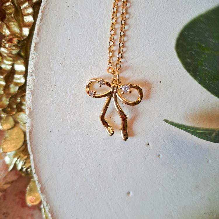 Bow Drop Charm Necklace