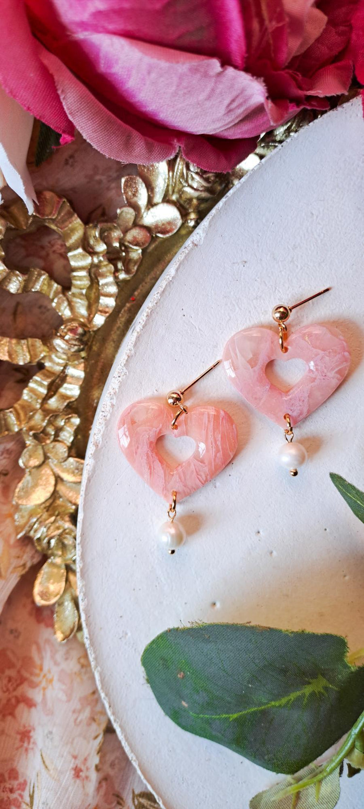 Rosy Stone Heart Dangles