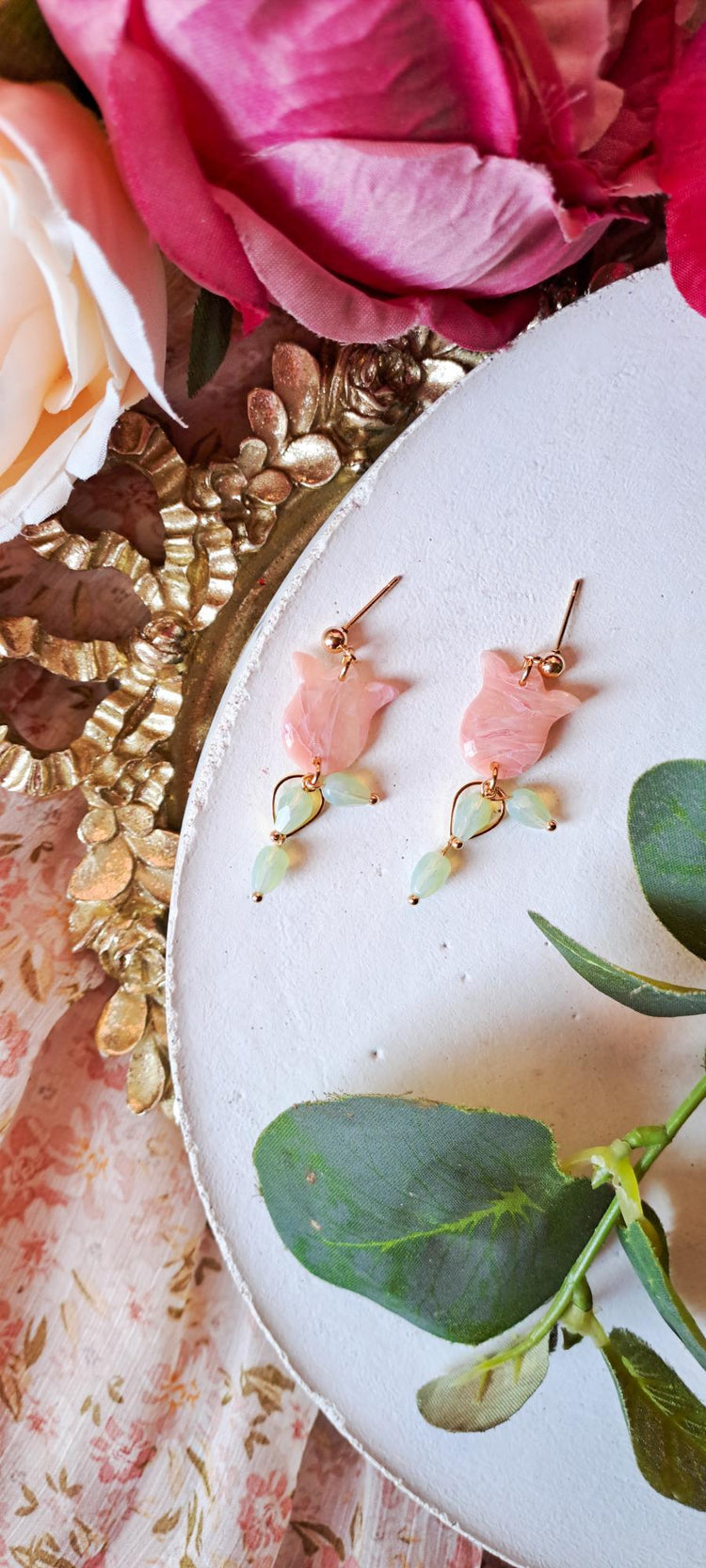 Rosy Stone Tulip Dangles